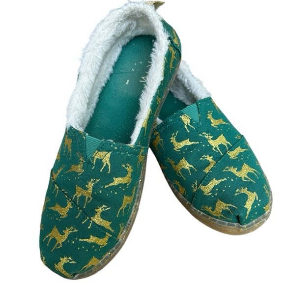 TOMS Alpargata Reindeer Green Glitter
Comfort Furry Fuzzy Cozy Size 6 - Picture 2 of 5
